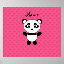 Personalized name panda pink hearts posters