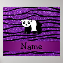 Personalized name panda purple glitter zebra posters