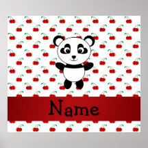 Personalized name panda red cherries print