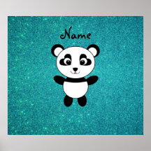Personalized name panda turquoise glitter posters