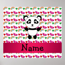 Personalized name panda watermelons hearts rainbow print