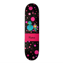 Personalized name peacock black pink polka dots custom skateboard