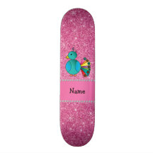 Personalized name peacock pink glitter skate decks