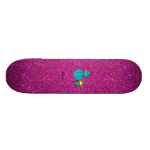 Personalized name peacock pink glitter skateboard decks