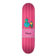 Personalized name peacock pink stripes skate board deck
