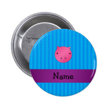 Personalized name pig face blue stripes pinback buttons