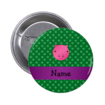Personalized name pig face green shamrocks pins