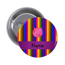 Personalized name pig face rainbow stripes buttons