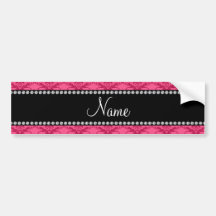 Personalized name Pink damask Bumper Stickers