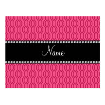 Personalized name pink geometric diamond pattern postcard