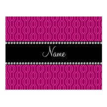 Personalized name pink geometric diamond pattern postcards