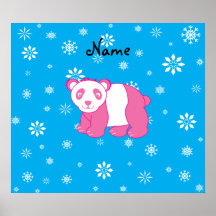 Personalized name pink panda blue snowflakes print