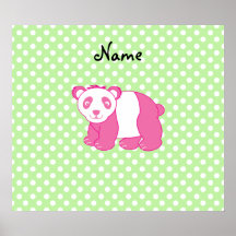 Personalized name pink panda green polka dots posters
