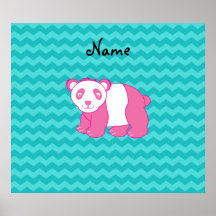 Personalized name pink panda turquoise chevrons print