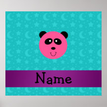 Personalized name pink panda turquoise stars print