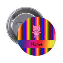 Personalized name pink pig rainbow stripes