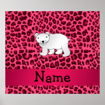 Personalized name polar bear pink leopard print