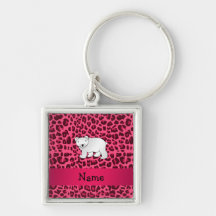 Personalized name polar bear pink leopard print keychains