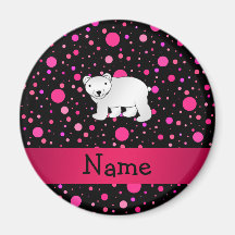 Personalized name polar bear pink polka dots refrigerator magnets