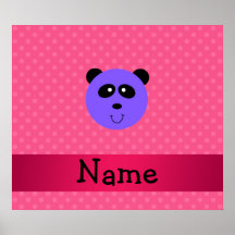 Personalized name purple panda head pink polka dot posters