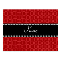 Personalized name red geometric diamond pattern post cards