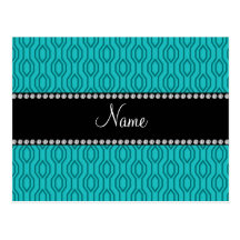Personalized name turquoise geometric diamond post card