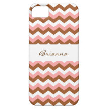 Personalized Pink Brown & White Chevron Pattern iPhone 5 Case