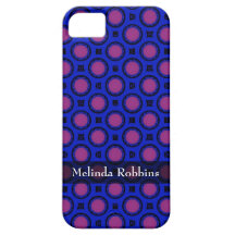 Personalized pink dots on blue pattern iPhone 5 case