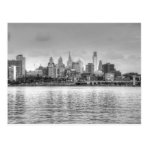 Philadelphia skyline in black and white post card