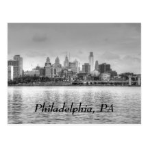 Philadelphia skyline in black and white post cards