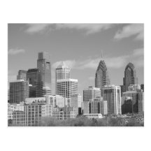 Philly skyscrapers black and white post card