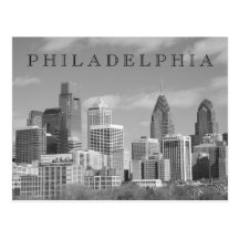 Philly skyscrapers black and white postcards