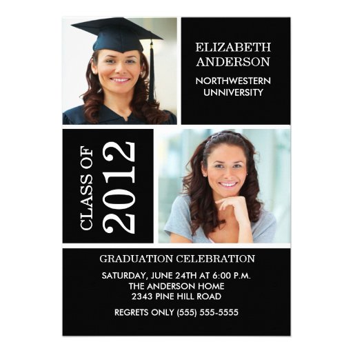 Photo Graduation Invitation ~Classy Black & White