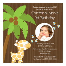 Photo Safari Jungle Giraffe Kid Birthday Party Personalized Invite