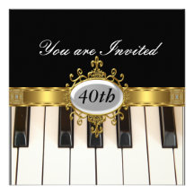 Piano Black  Birthday Party Glamour Invitation