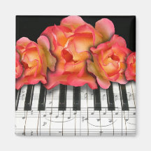 Piano Keyboard Roses and Music Notes Magnet