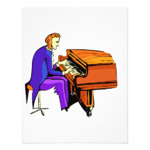Piano man playing grand piano blue coat invitation