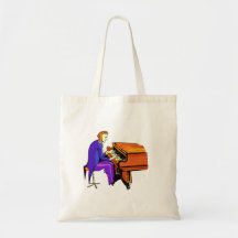 Piano man playing grand piano blue coat tote bag
