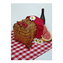 Picnic basket and watermelon slices invitations