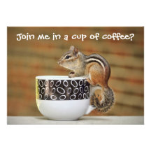 Picture of Chipmunk with Latte Coffee Cup Custom Invitations