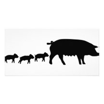 pig mum with three young pigs icon photo cards