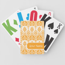 Pineapple Damask Orange Bicycle Poker Cards