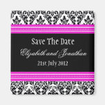 Pink and Black Damask Wedding Save The Date Refrigerator Magnets