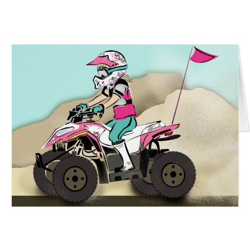 Pink and Black Girl ATV Rider Greeting Card
