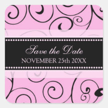 Pink and Black Save the Date Envelope Seal Stickers