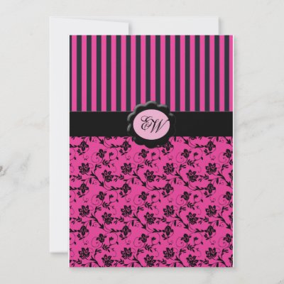 This vibrant hot pink and black floral damask with stripes wedding 