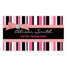 Pink and black stripes with bow plantilla de tarjeta de negocio
