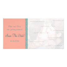 Pink and Blue Damask Save the Date Custom Photo Card