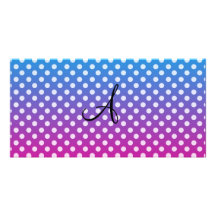 Pink and blue white polka dots monogram photo greeting card
