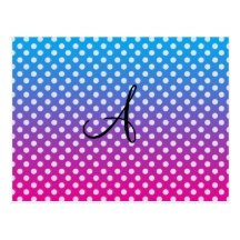 Pink and blue white polka dots monogram post card